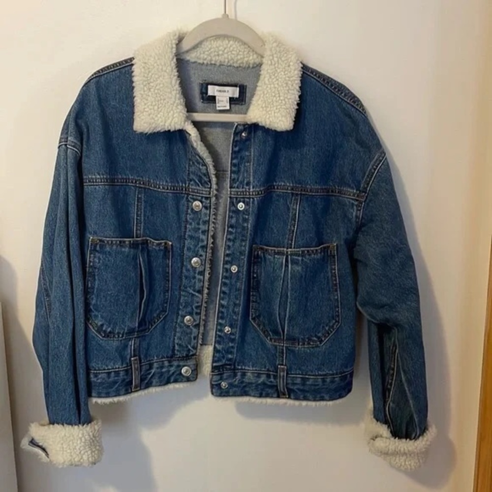 Denim Faux Shearling Sherpa Jacket